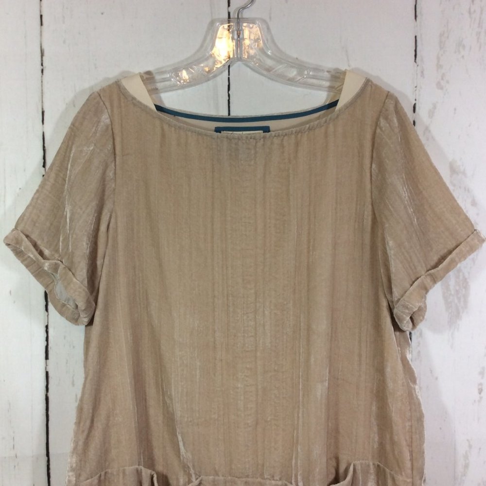 Anthropologie Floreat Crushed Champagne Velvet Shift Mini Dress Pockets Size S - Picture 3 of 16